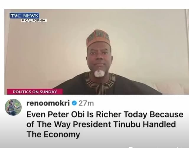 PETER OBI IS RICHER TODAY BECAUSE OF THE WAY PRES. TINUBU HANDLED THE ECONOMY - RENO OMOKRI.